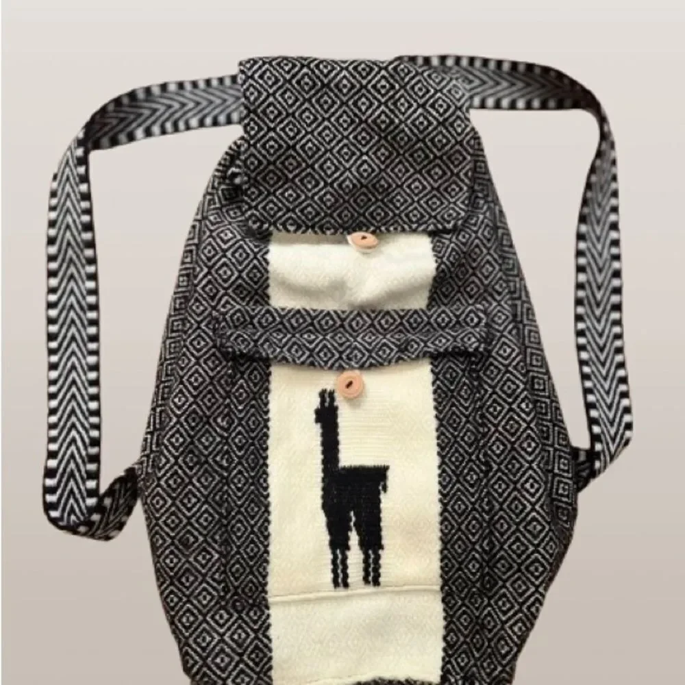 Black and Cream Textured Lama Backpack